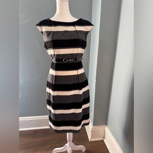 Calvin Klein Black and White Striped Midi Dress